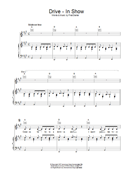 Eddie Cochran Drive-In Show sheet music notes and chords arranged for Piano, Vocal & Guitar Chords
