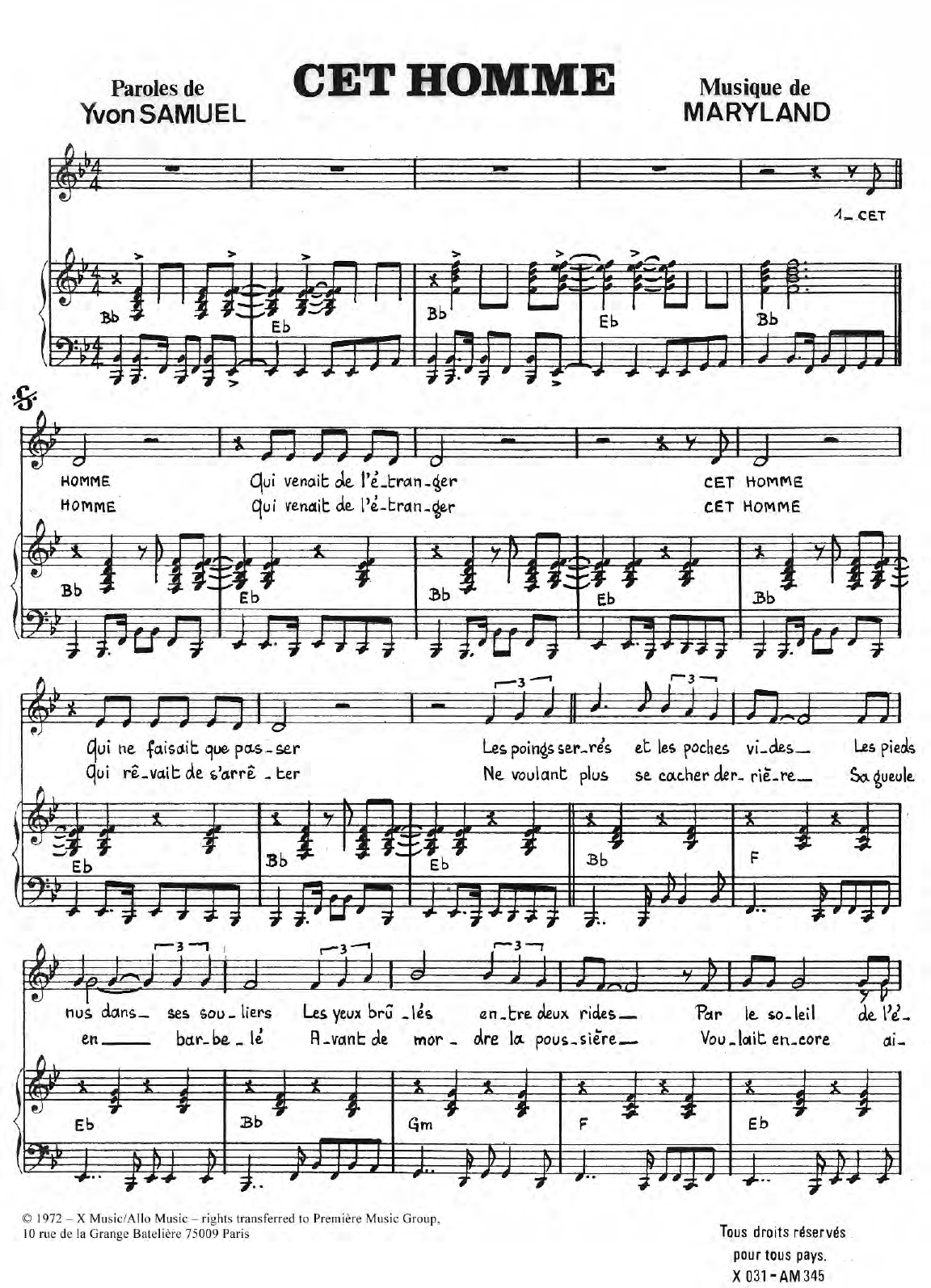 Eddie Constantine Cet Homme sheet music notes and chords arranged for Piano & Vocal