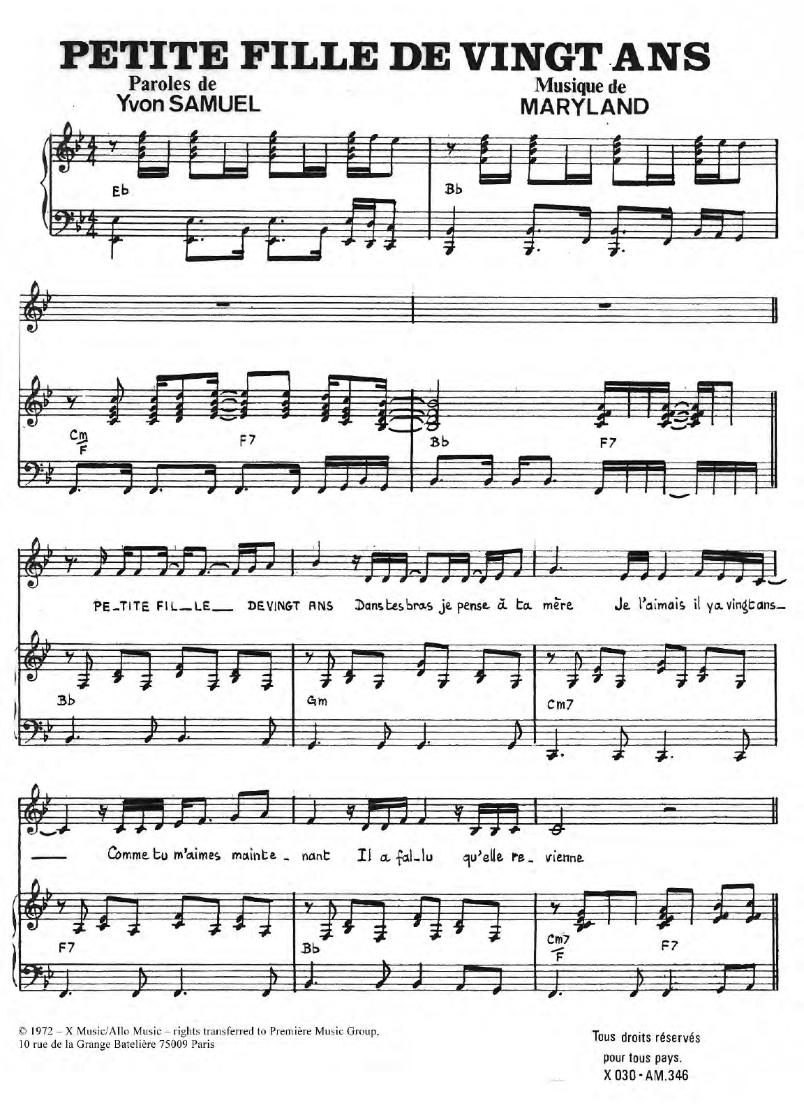 Eddie Constantine Petite Fille De Vingt Ans sheet music notes and chords arranged for Piano & Vocal