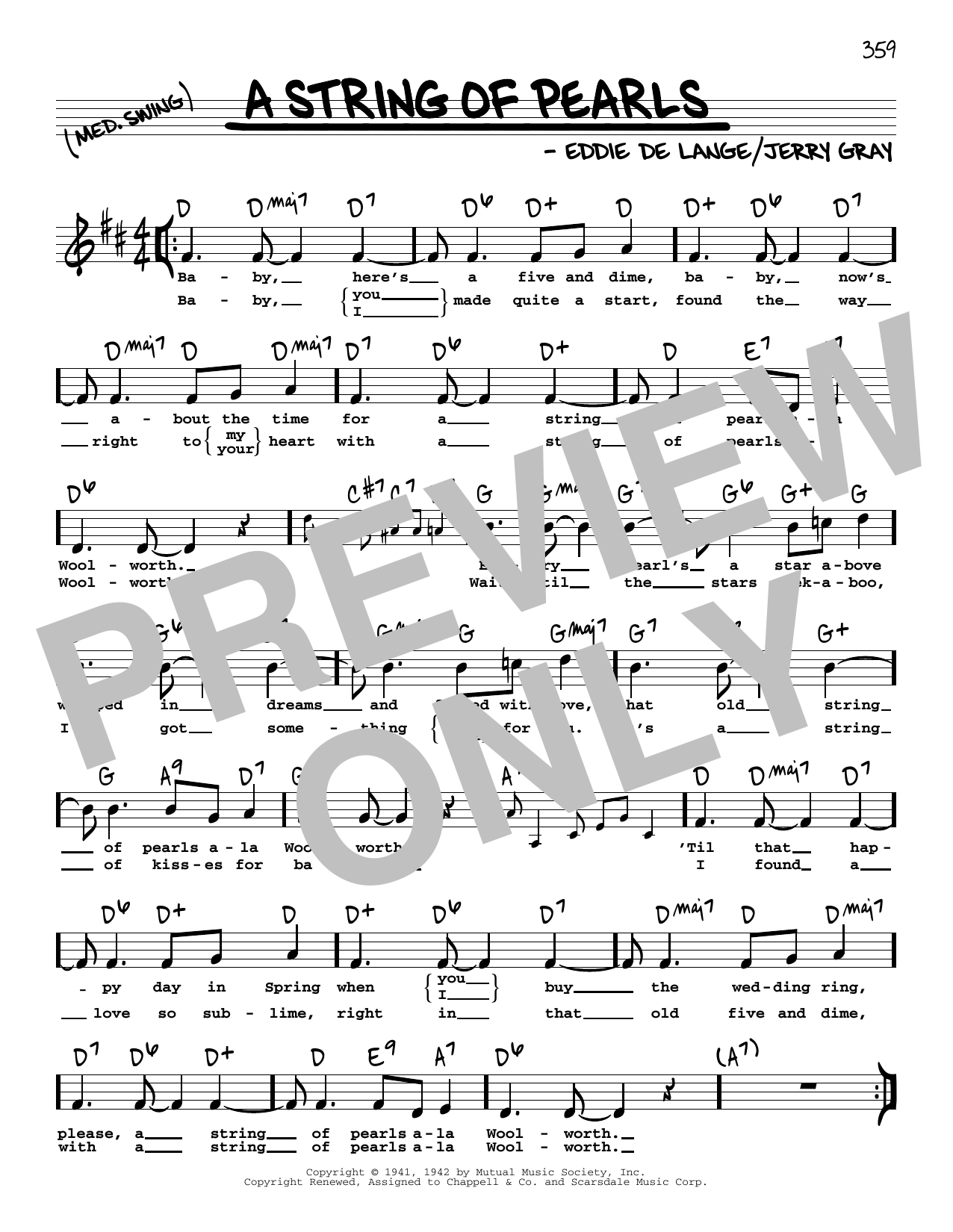 Eddie De Lange A String Of Pearls (High Voice) sheet music notes and chords arranged for Real Book – Melody, Lyrics & Chords