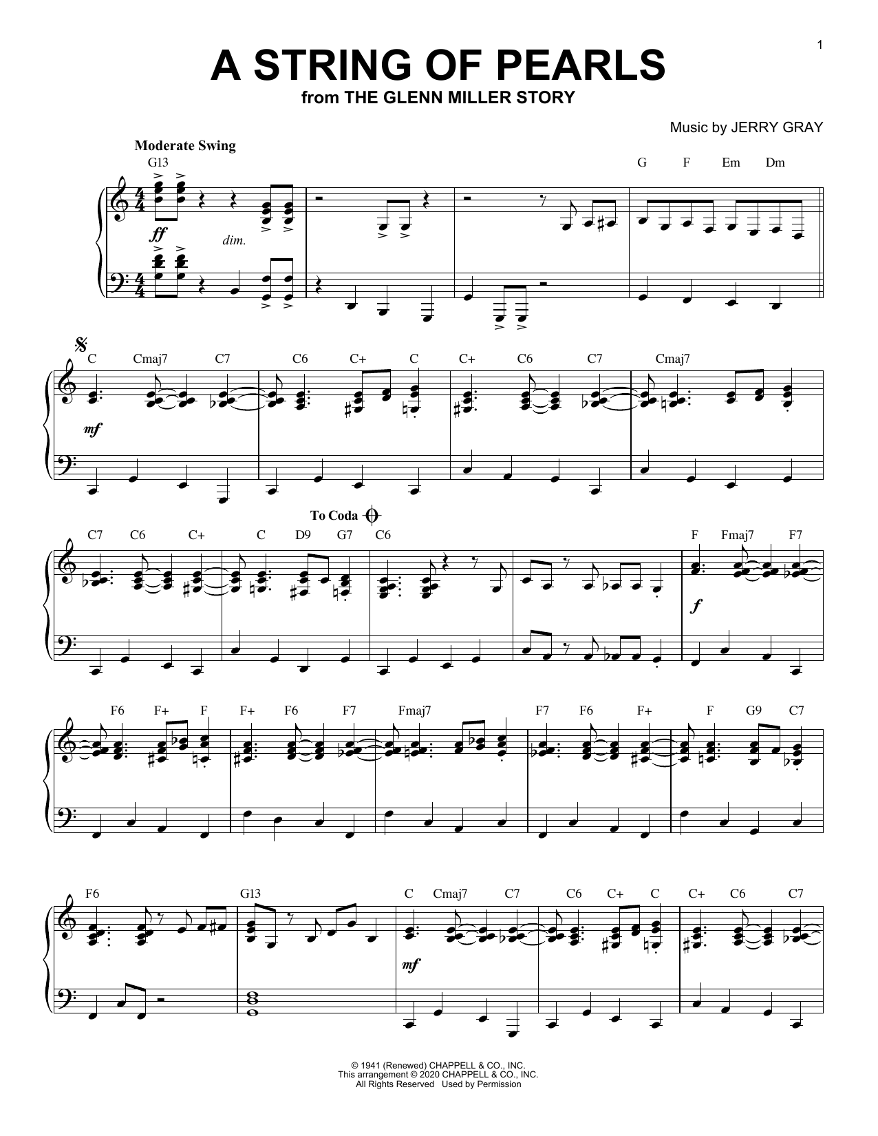 Eddie De Lange A String Of Pearls [Jazz version] (from The Glenn Miller Story) (arr. Brent Edstrom) sheet music notes and chords arranged for Piano Solo
