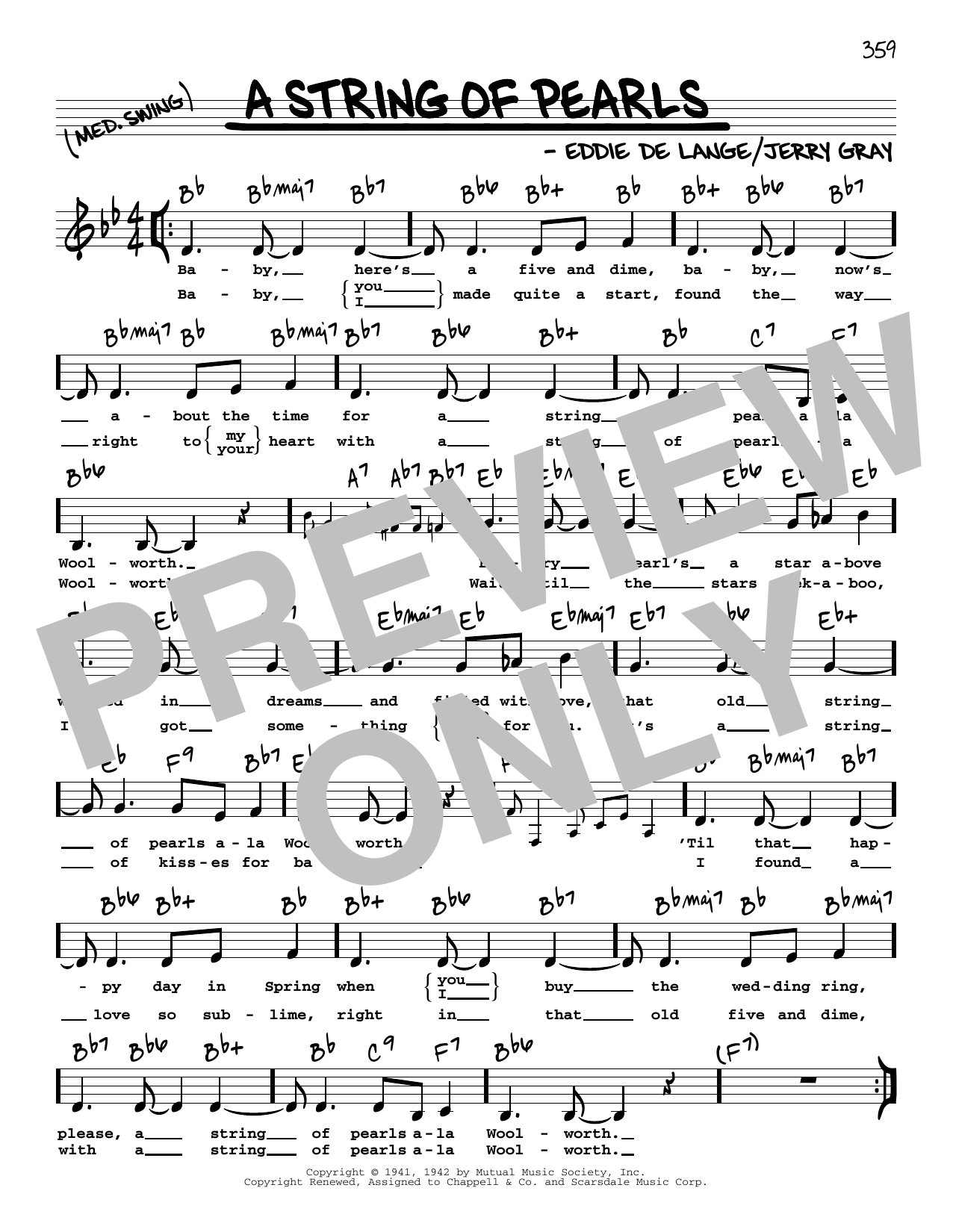 Eddie De Lange A String Of Pearls (Low Voice) sheet music notes and chords arranged for Real Book – Melody, Lyrics & Chords