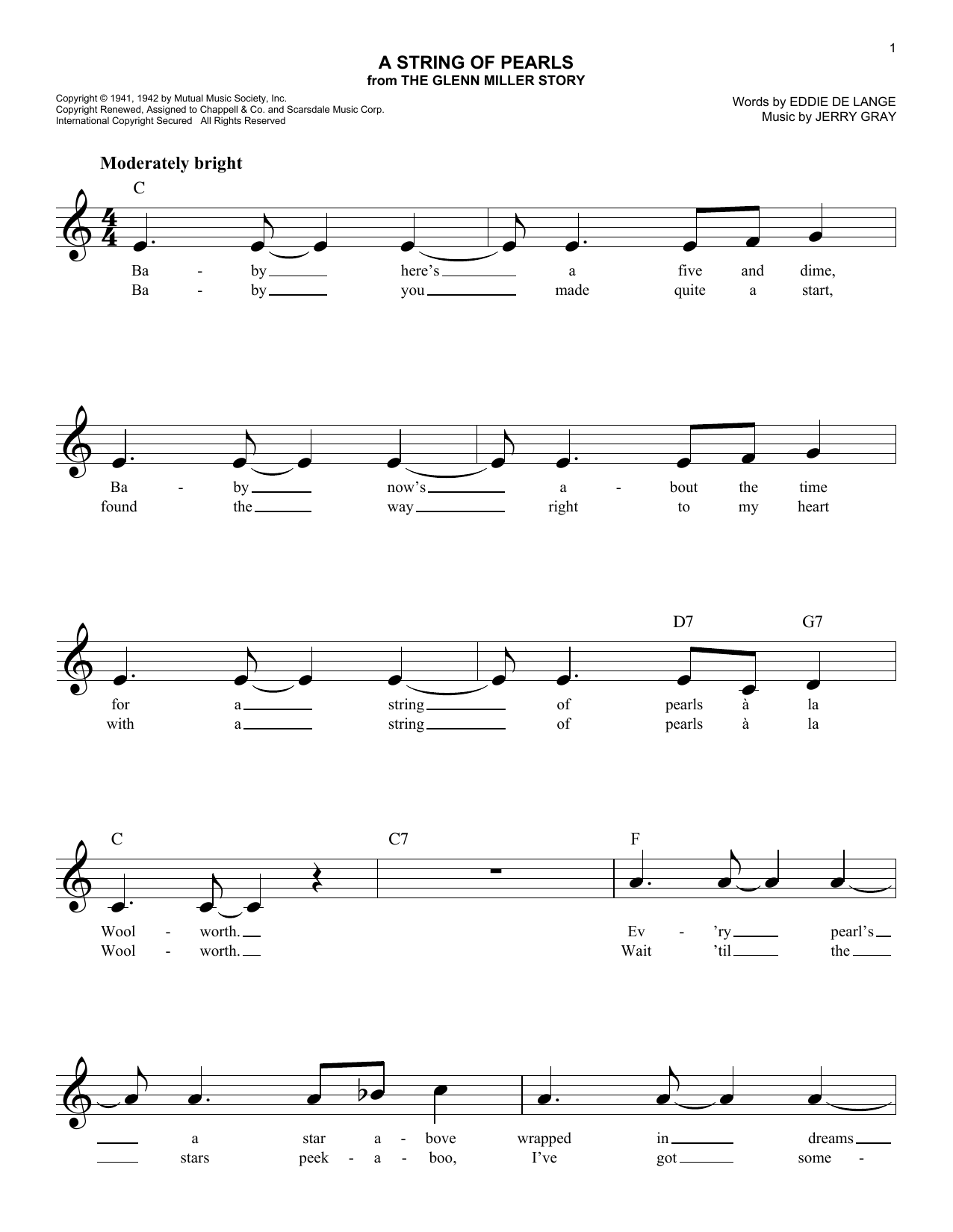Eddie De Lange A String Of Pearls sheet music notes and chords arranged for Lead Sheet / Fake Book
