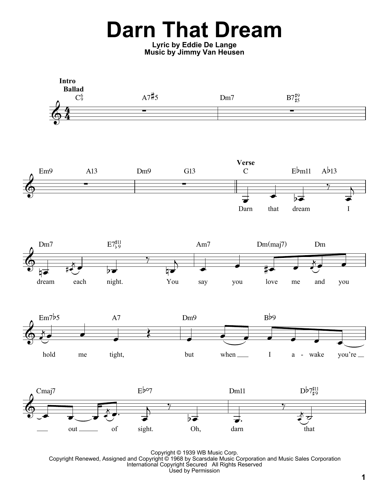 Eddie De Lange Darn That Dream sheet music notes and chords arranged for Pro Vocal