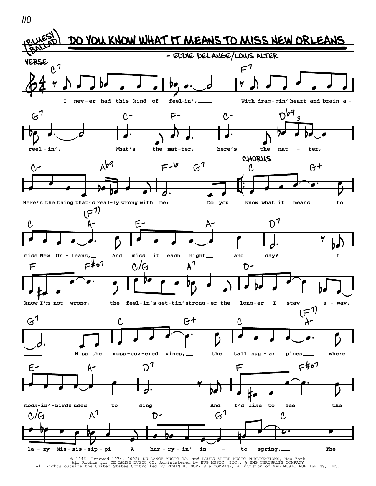 Eddie De Lange Do You Know What It Means To Miss New Orleans (arr. Robert Rawlins) sheet music notes and chords arranged for Real Book – Melody, Lyrics & Chords