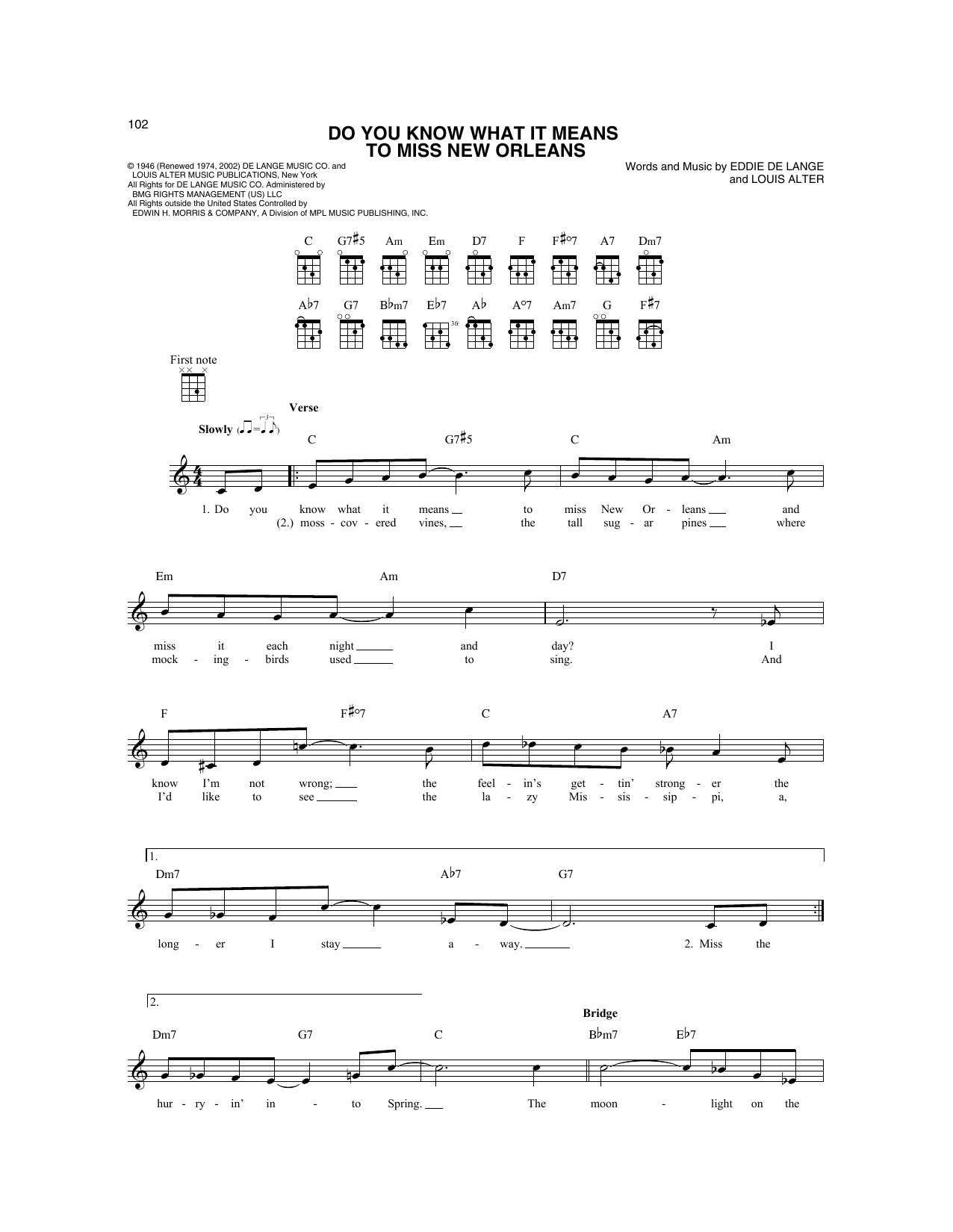 Eddie De Lange Do You Know What It Means To Miss New Orleans (from New Orleans) sheet music notes and chords arranged for Mandolin