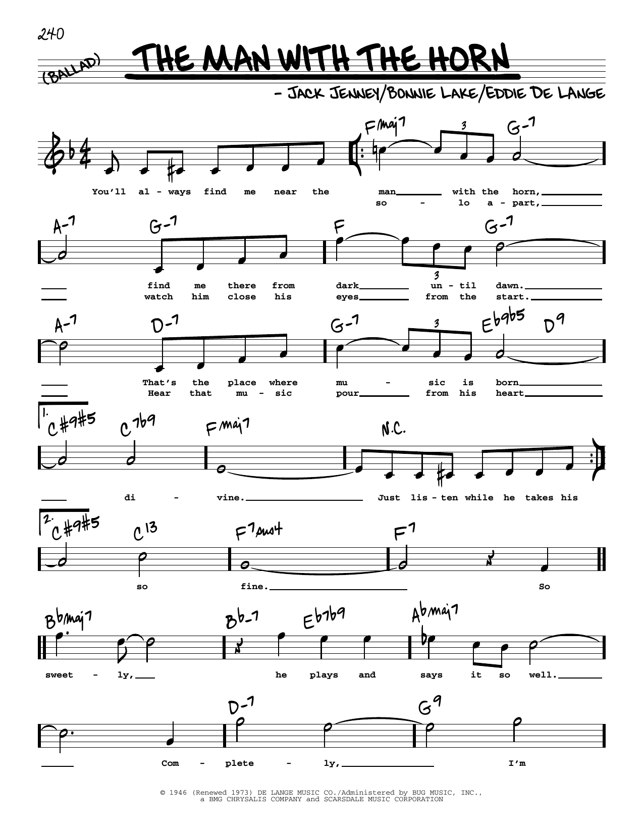 Eddie De Lange The Man With The Horn (High Voice) sheet music notes and chords arranged for Real Book – Melody, Lyrics & Chords