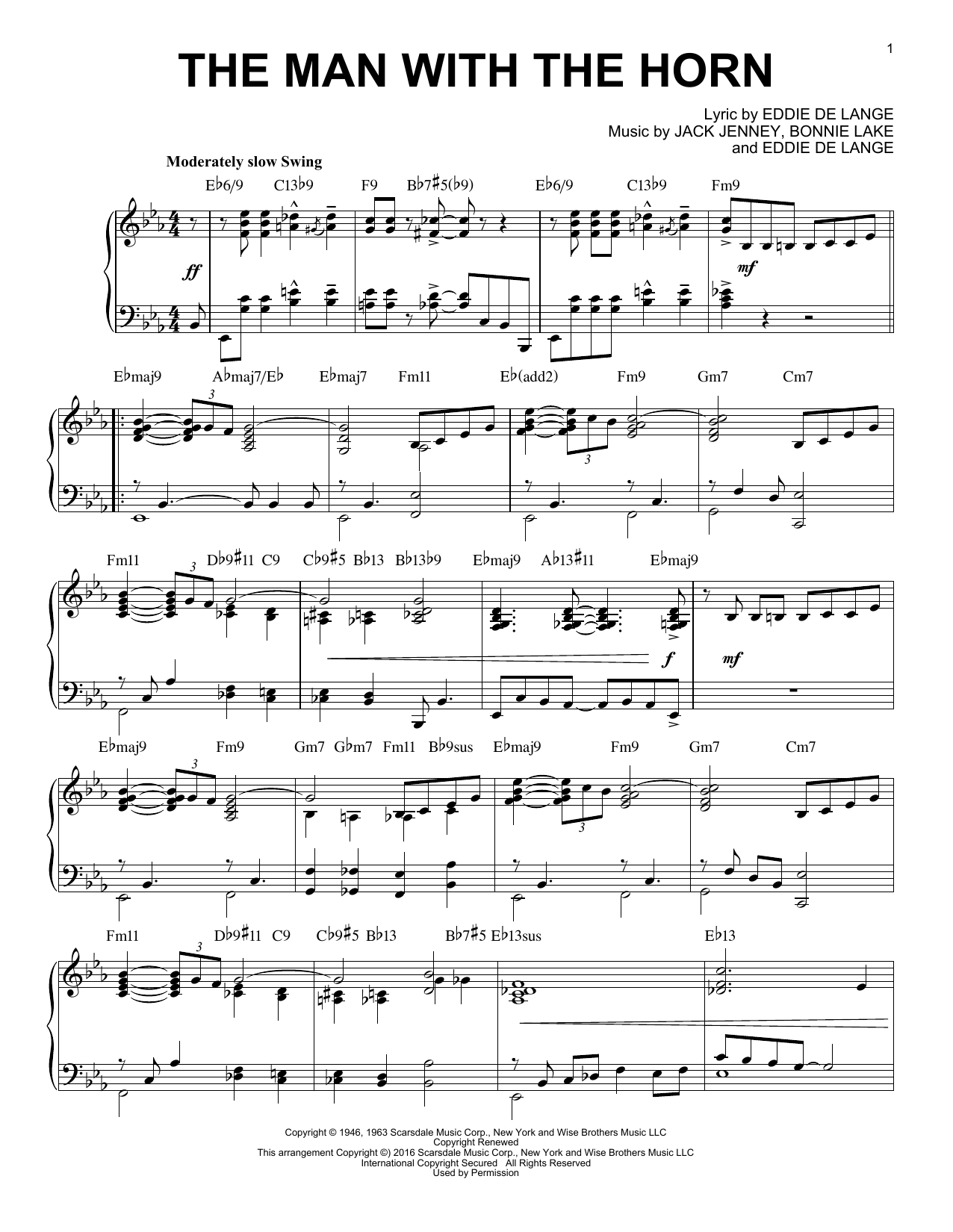 Eddie De Lange The Man With The Horn [Jazz version] (arr. Brent Edstrom) sheet music notes and chords arranged for Piano Solo