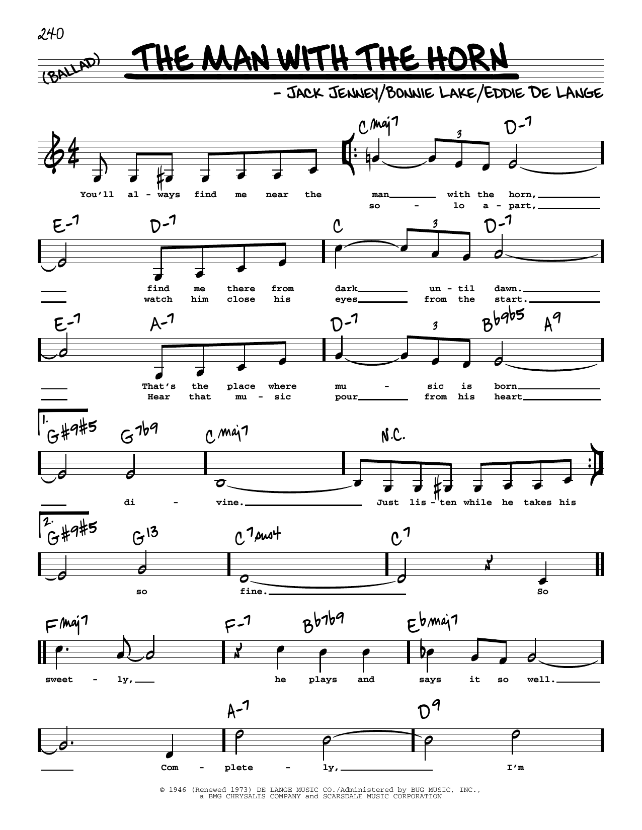 Eddie De Lange The Man With The Horn (Low Voice) sheet music notes and chords arranged for Real Book – Melody, Lyrics & Chords