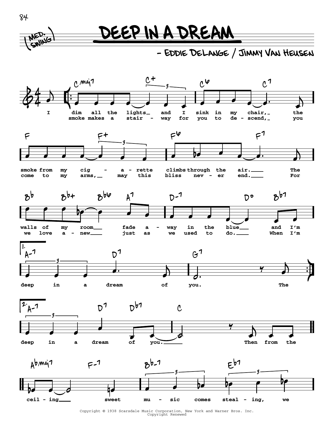 Eddie DeLange Deep In A Dream (High Voice) sheet music notes and chords arranged for Real Book – Melody, Lyrics & Chords