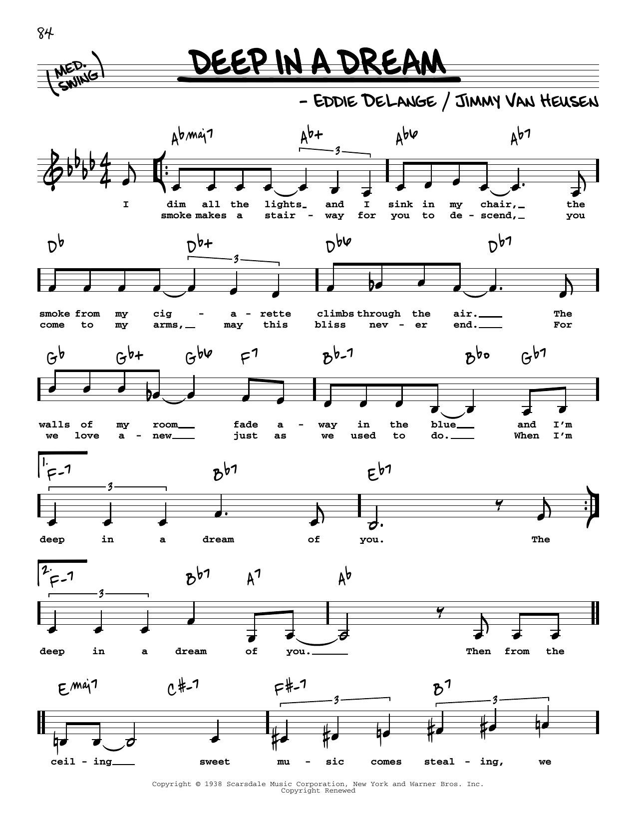 Eddie DeLange Deep In A Dream (Low Voice) sheet music notes and chords arranged for Real Book – Melody, Lyrics & Chords