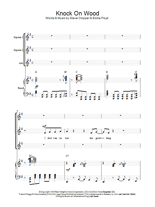 Eddie Floyd Knock On Wood (arr. Berty Rice) sheet music notes and chords arranged for SSA Choir