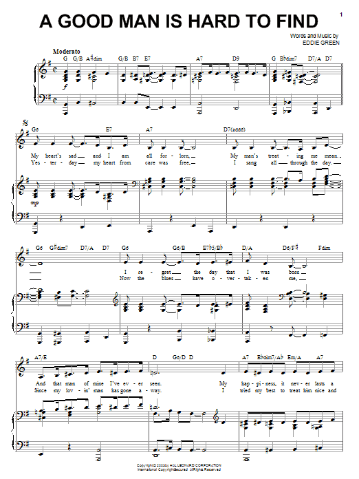 Eddie Green A Good Man Is Hard To Find sheet music notes and chords arranged for Piano, Vocal & Guitar Chords (Right-Hand Melody)