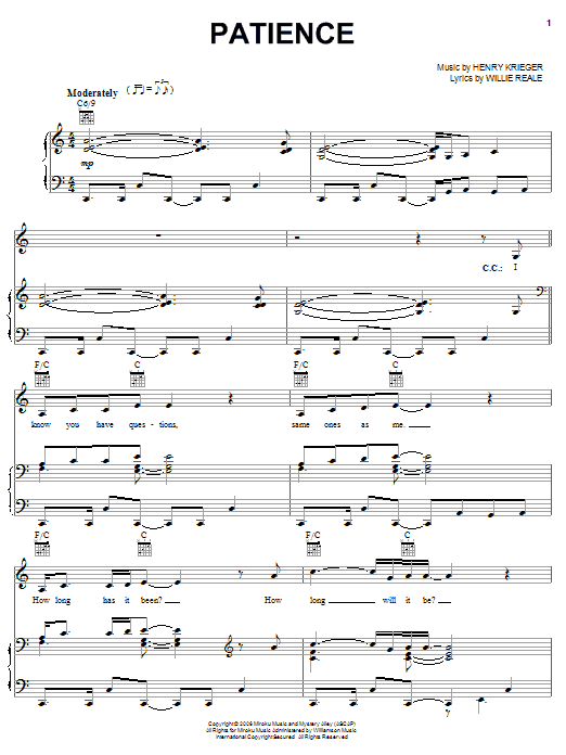 Eddie Murphy Patience sheet music notes and chords arranged for Piano, Vocal & Guitar Chords (Right-Hand Melody)