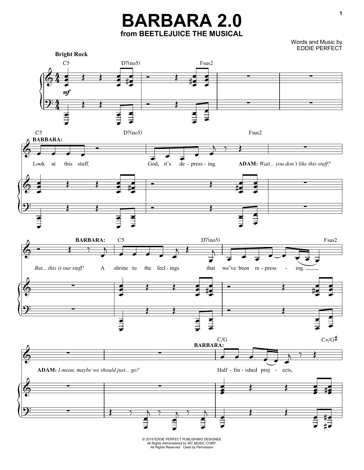 Eddie Perfect Barbara 2.0 (from Beetlejuice The Musical) sheet music notes and chords arranged for Piano & Vocal