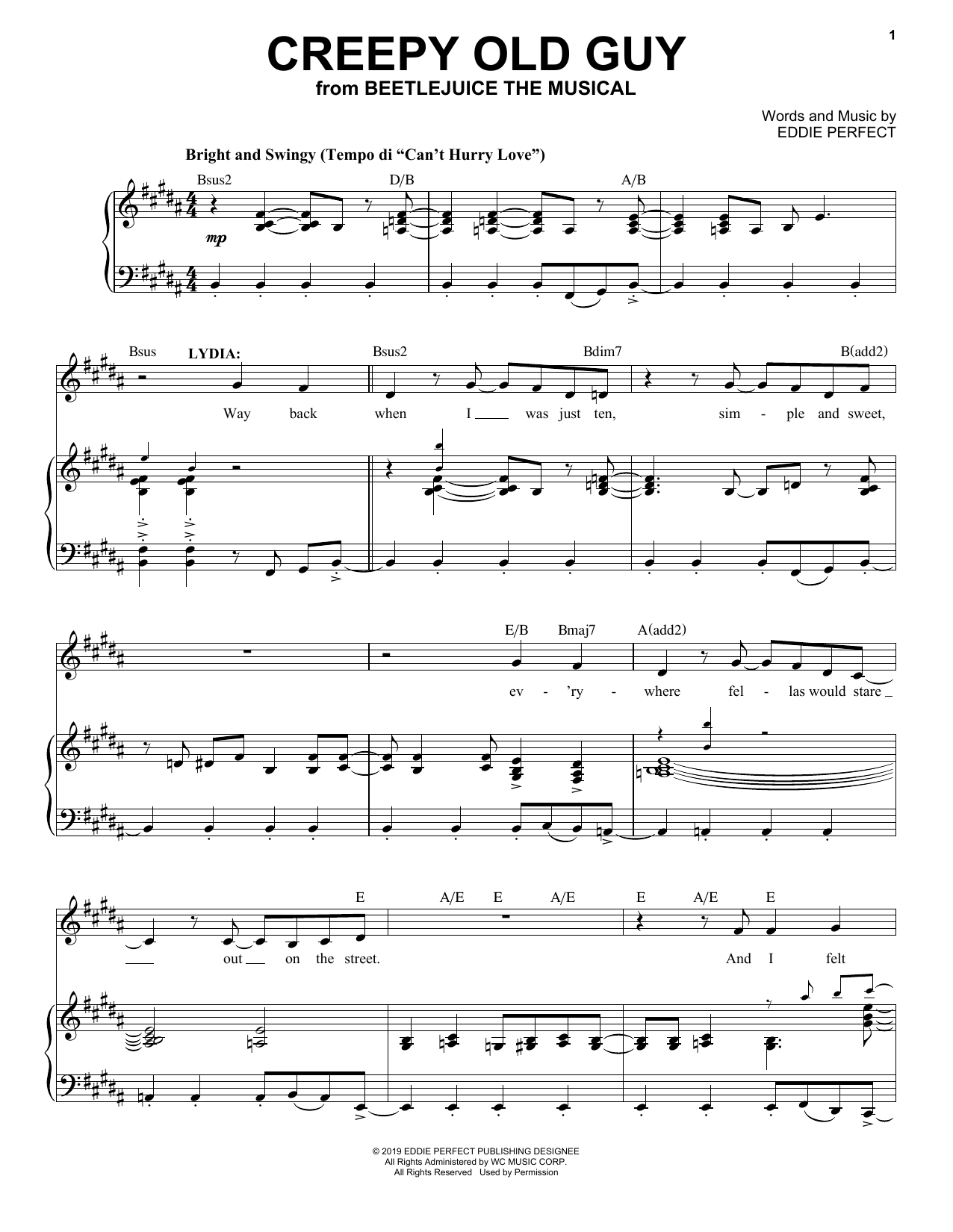 Eddie Perfect Creepy Old Guy (from Beetlejuice The Musical) sheet music notes and chords arranged for Piano & Vocal