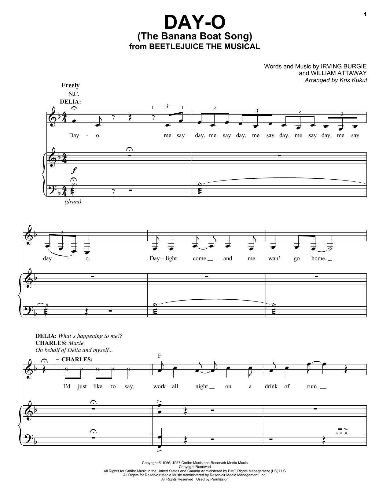 Eddie Perfect Day-O (The Banana Boat Song) (from Beetlejuice The Musical) (arr. Kris Kulul) sheet music notes and chords arranged for Piano & Vocal