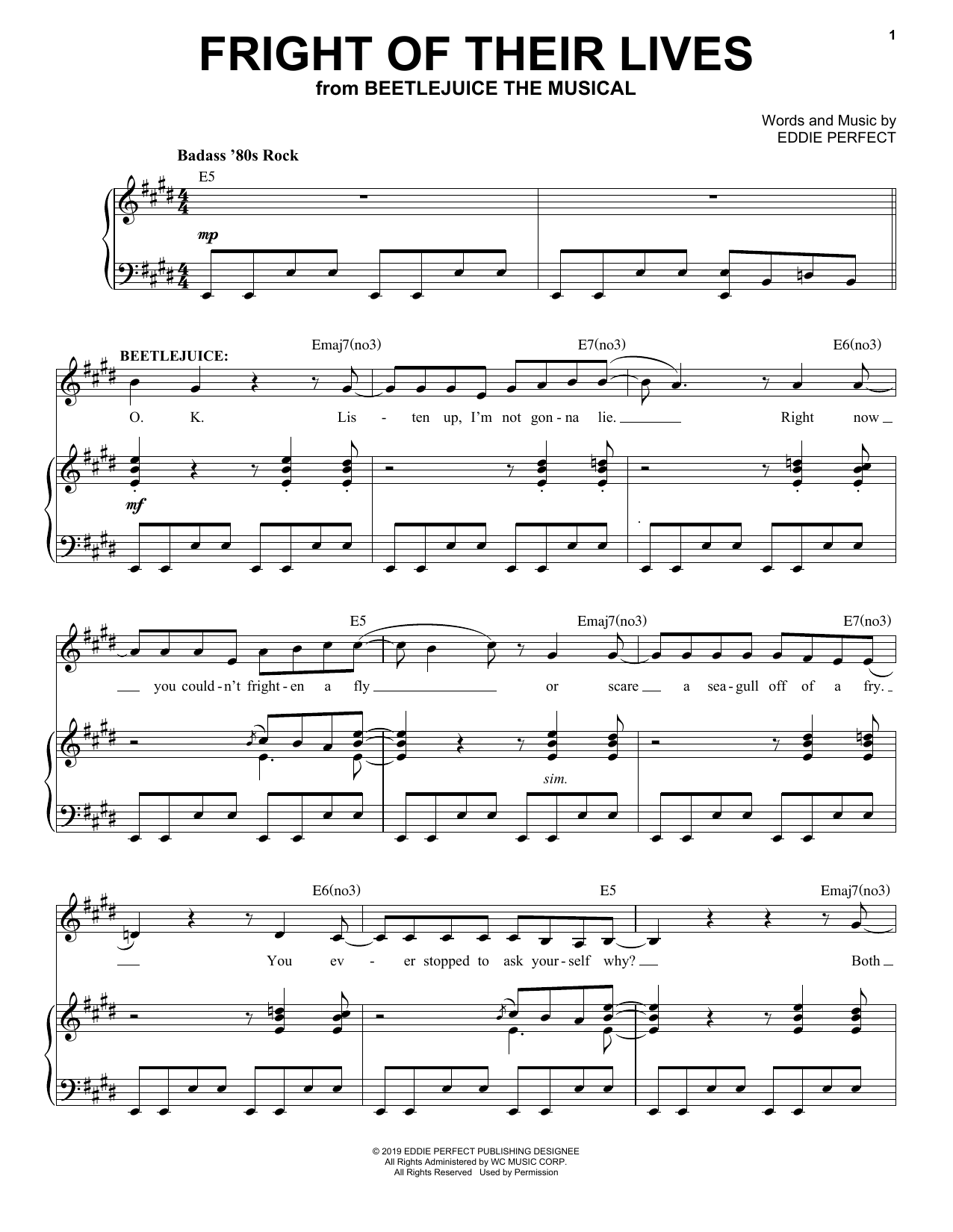 Eddie Perfect Fright Of Their Lives (from Beetlejuice The Musical) sheet music notes and chords arranged for Piano & Vocal