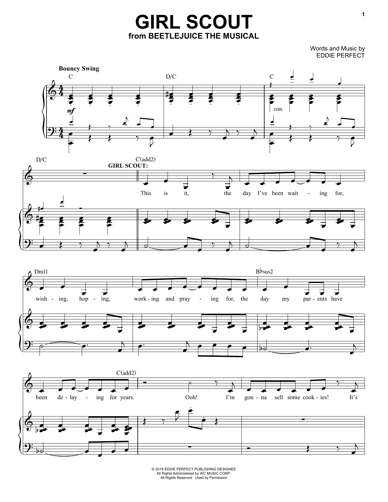 Eddie Perfect Girl Scout (from Beetlejuice The Musical) sheet music notes and chords arranged for Piano & Vocal