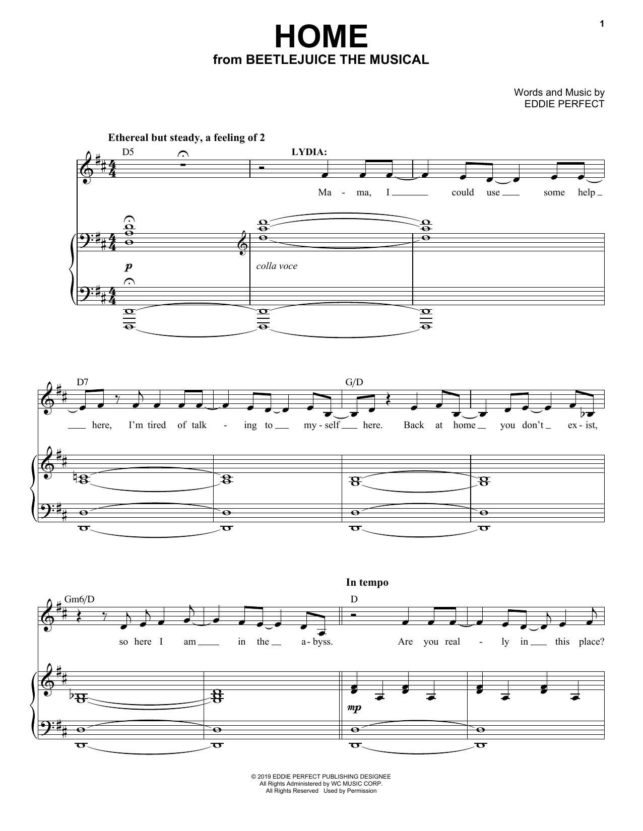 Eddie Perfect Home (from Beetlejuice The Musical) sheet music notes and chords arranged for Piano & Vocal