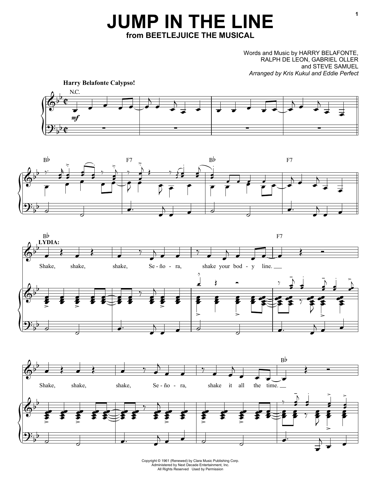 Eddie Perfect Jump In The Line (from Beetlejuice The Musical) (arr. Kris Kulul and Eddie Perfect) sheet music notes and chords arranged for Piano & Vocal