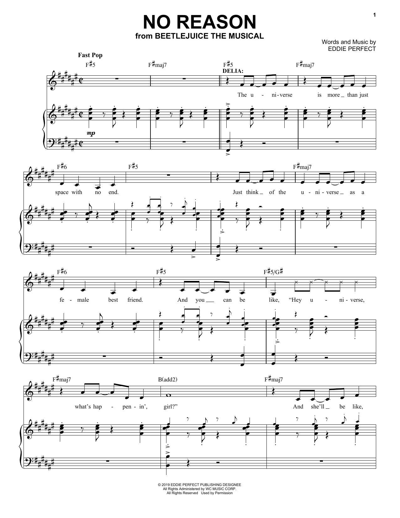 Eddie Perfect No Reason (from Beetlejuice The Musical) sheet music notes and chords arranged for Piano & Vocal