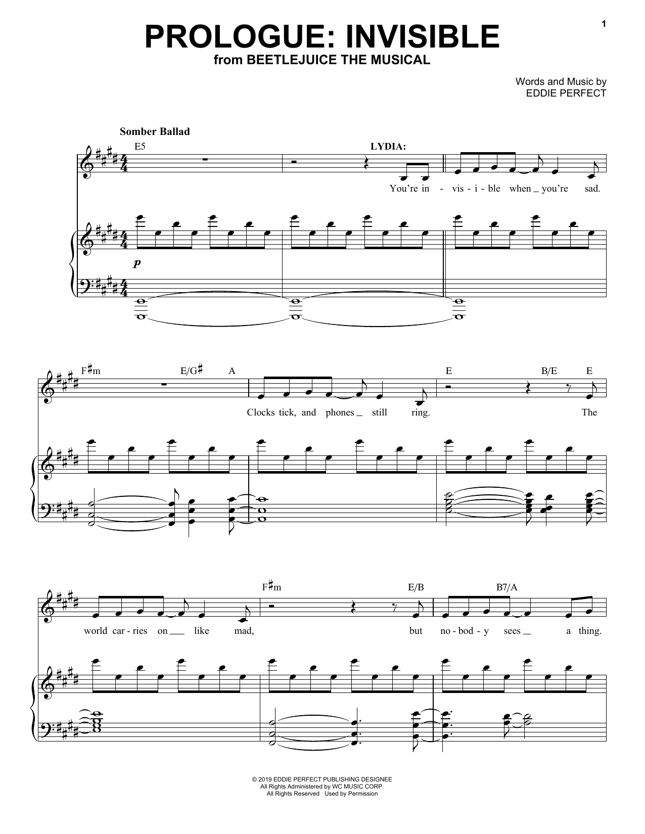 Eddie Perfect Prologue: Invisible (from Beetlejuice The Musical) sheet music notes and chords arranged for Piano & Vocal