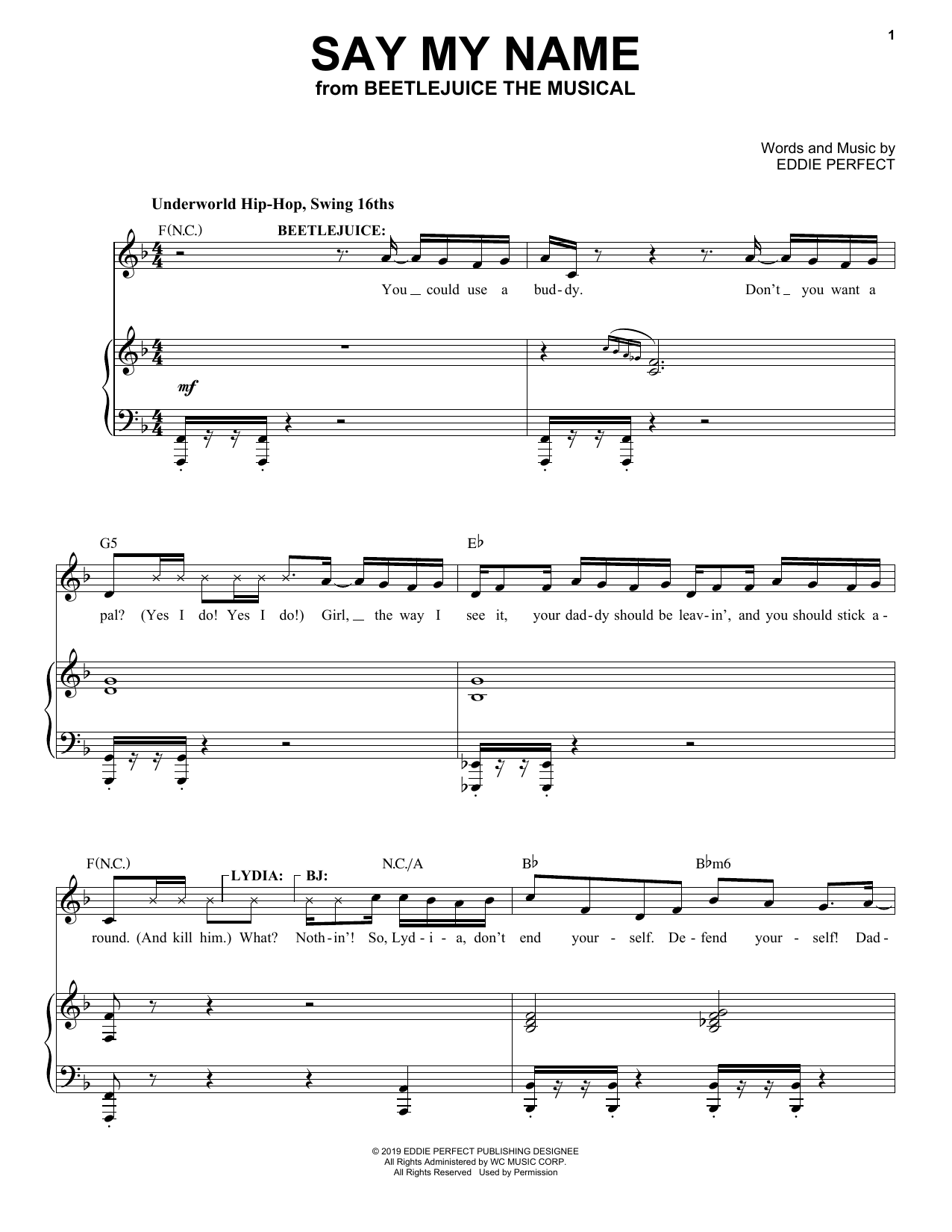 Eddie Perfect Say My Name (from Beetlejuice The Musical) sheet music notes and chords arranged for Piano & Vocal