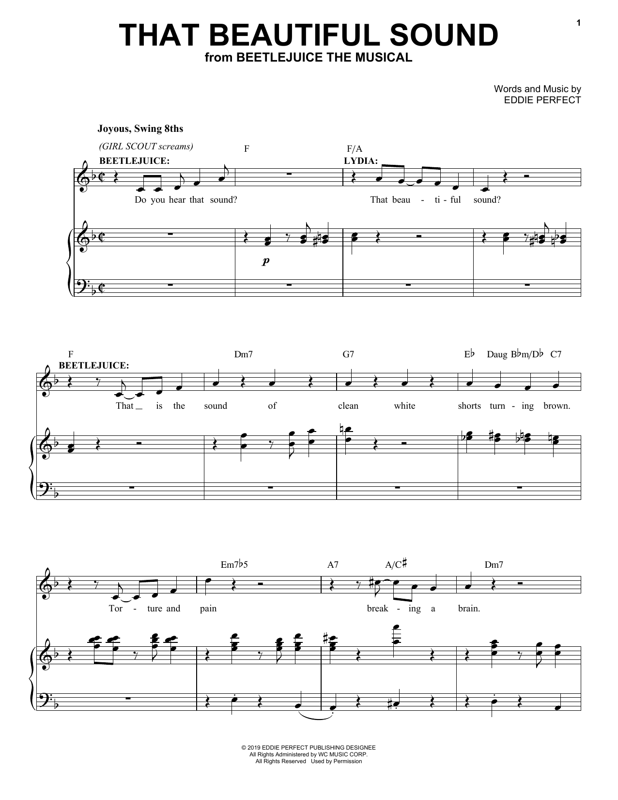 Eddie Perfect That Beautiful Sound (from Beetlejuice The Musical) sheet music notes and chords arranged for Piano & Vocal