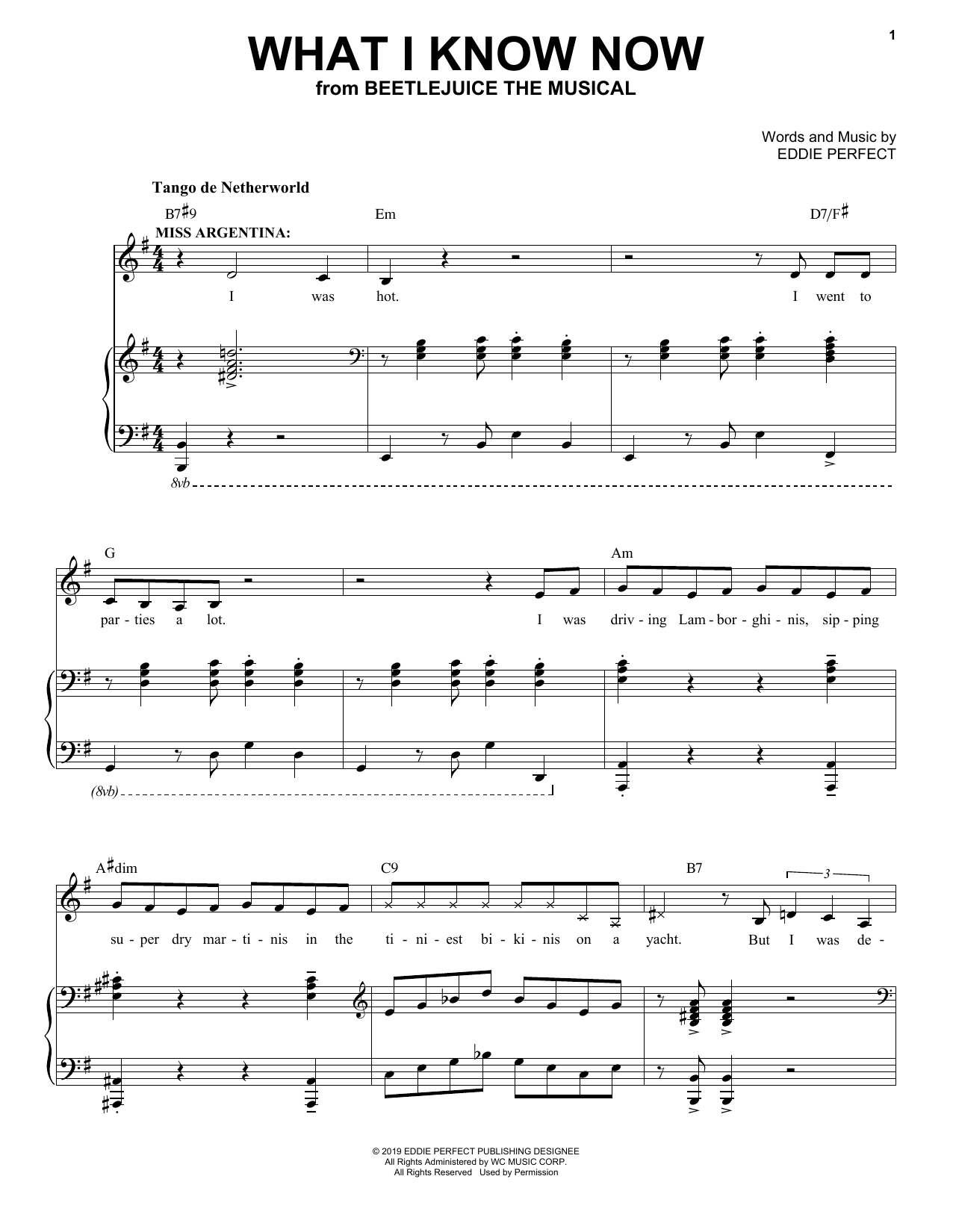 Eddie Perfect What I Know Now (from Beetlejuice The Musical) sheet music notes and chords arranged for Piano & Vocal