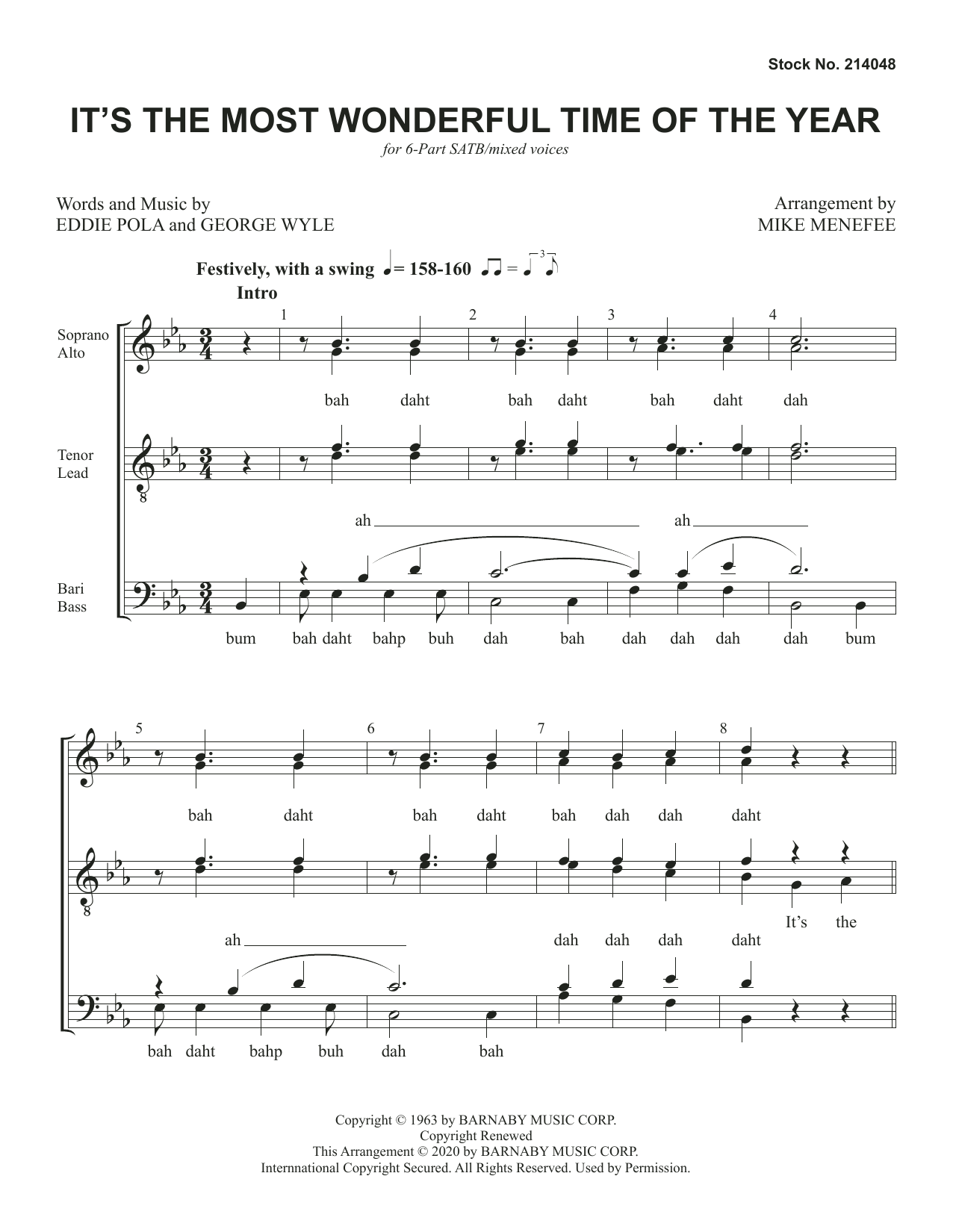 Eddie Pola & George Wyle It's The Most Wonderful Time Of The Year (arr. Mike Menefee) sheet music notes and chords arranged for SATB Choir