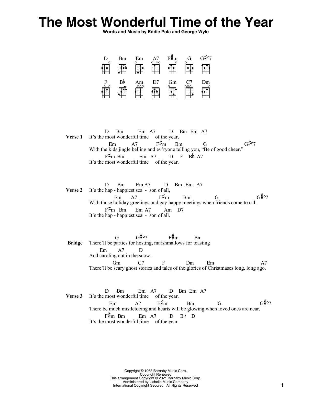 Eddie Pola The Most Wonderful Time Of The Year (arr. Fred Sokolow) sheet music notes and chords arranged for Ukulele