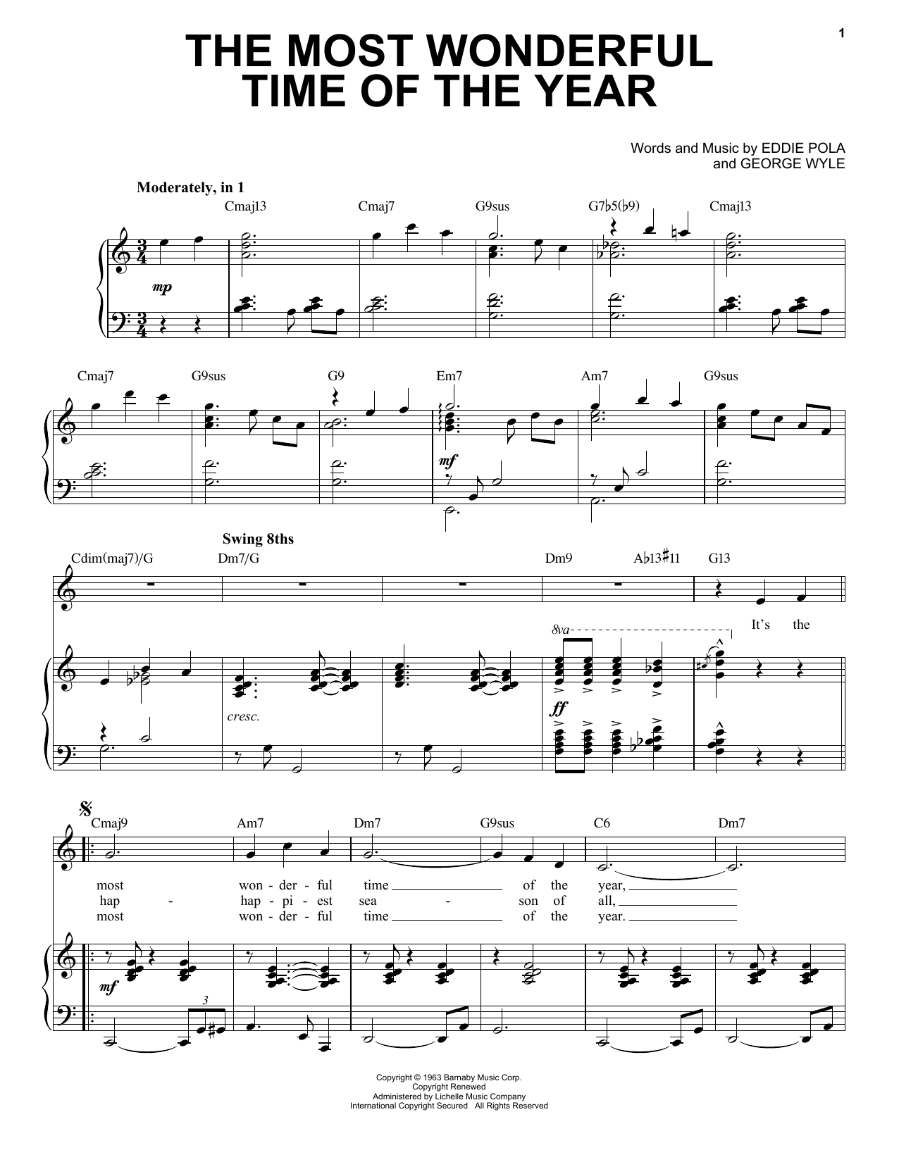 Eddie Pola The Most Wonderful Time Of The Year [Jazz Version] (arr. Brent Edstrom) sheet music notes and chords arranged for Piano & Vocal