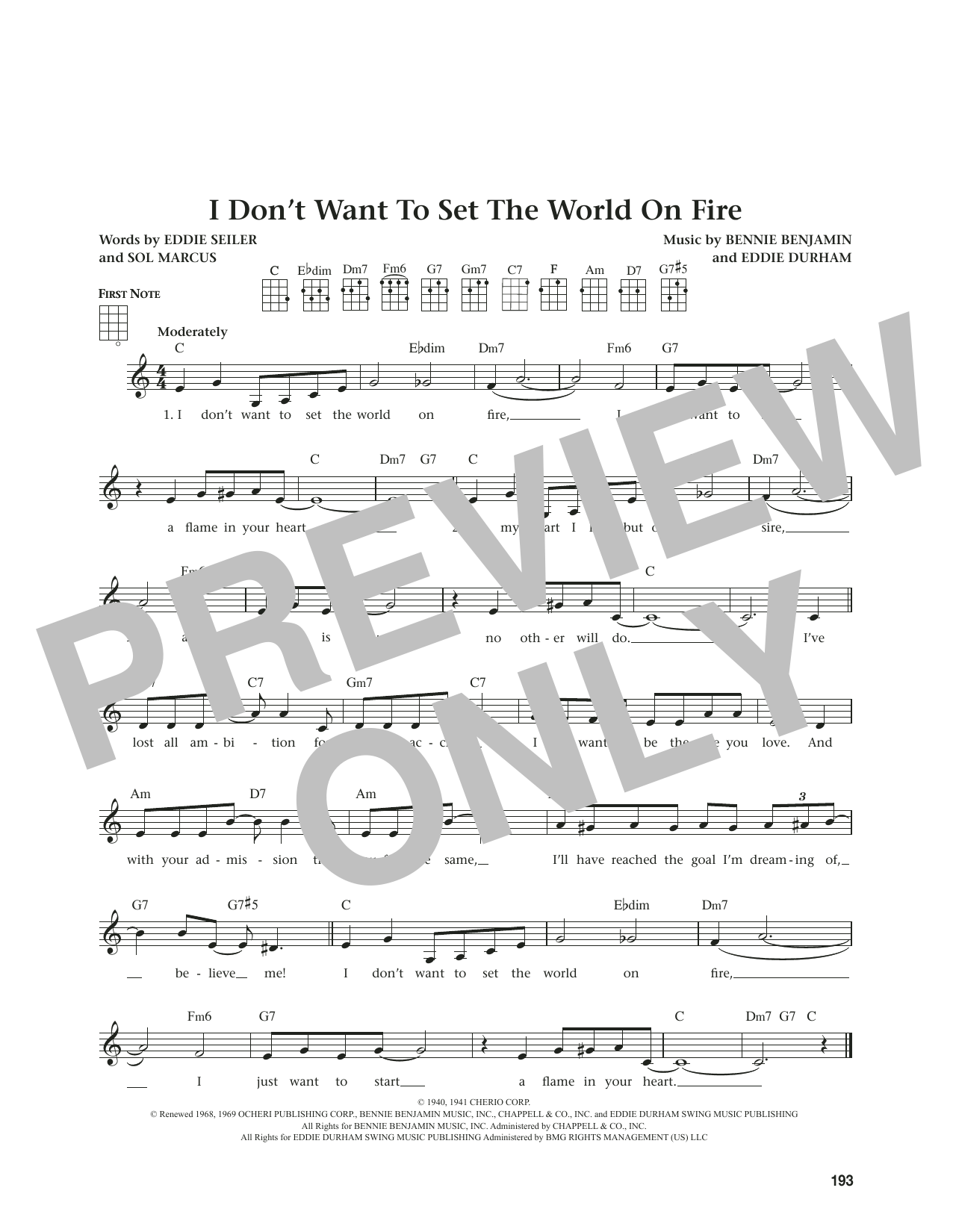 Eddie Seiler I Don't Want To Set The World On Fire (from The Daily Ukulele) (arr. Jim Beloff) sheet music notes and chords arranged for Ukulele