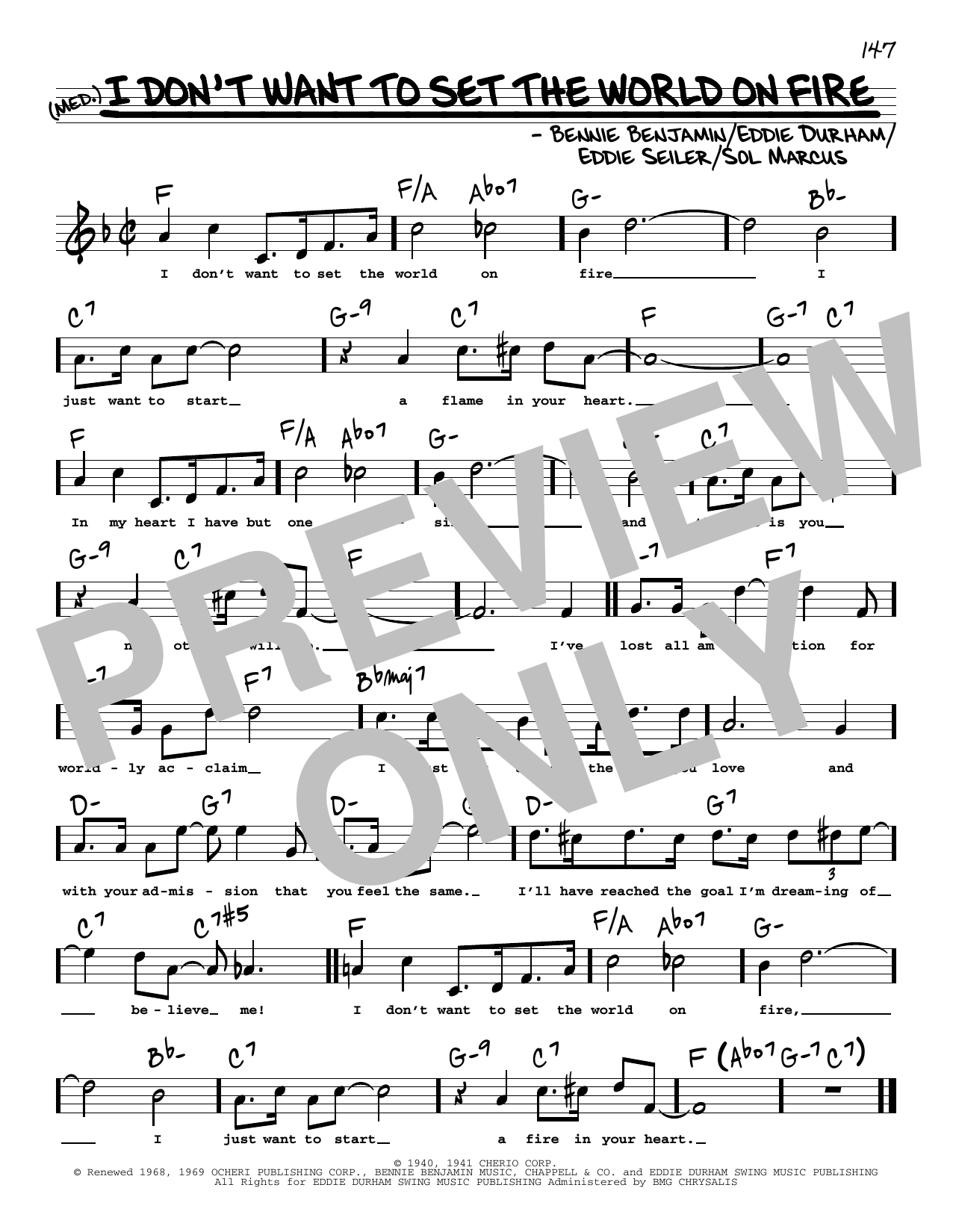 Eddie Seiler I Don't Want To Set The World On Fire (High Voice) sheet music notes and chords arranged for Real Book – Melody, Lyrics & Chords
