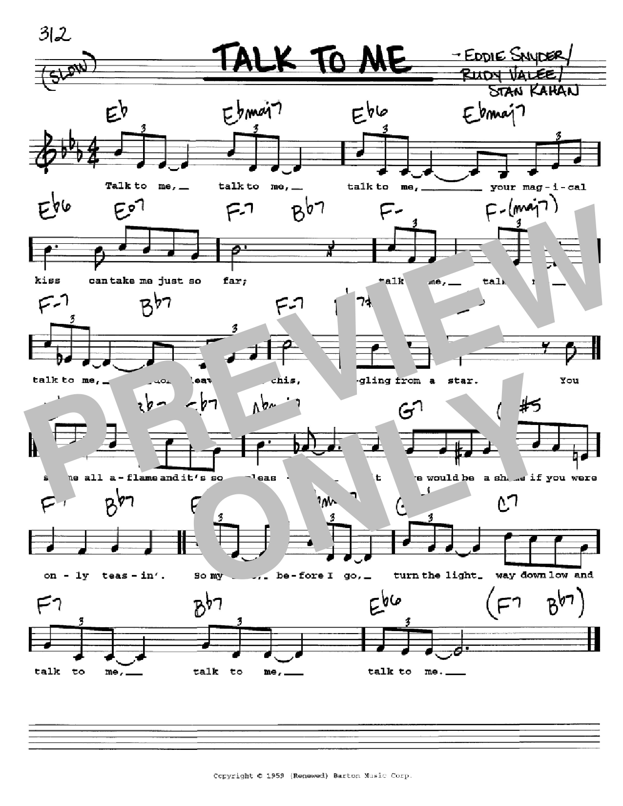Eddie Snyder Talk To Me sheet music notes and chords arranged for Lead Sheet / Fake Book