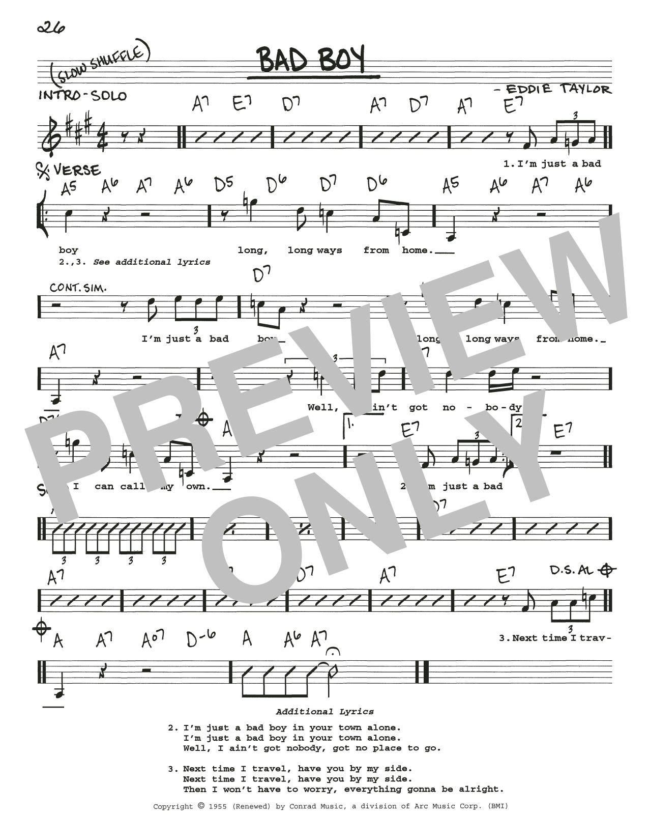 Eddie Taylor Bad Boy sheet music notes and chords arranged for Real Book – Melody, Lyrics & Chords