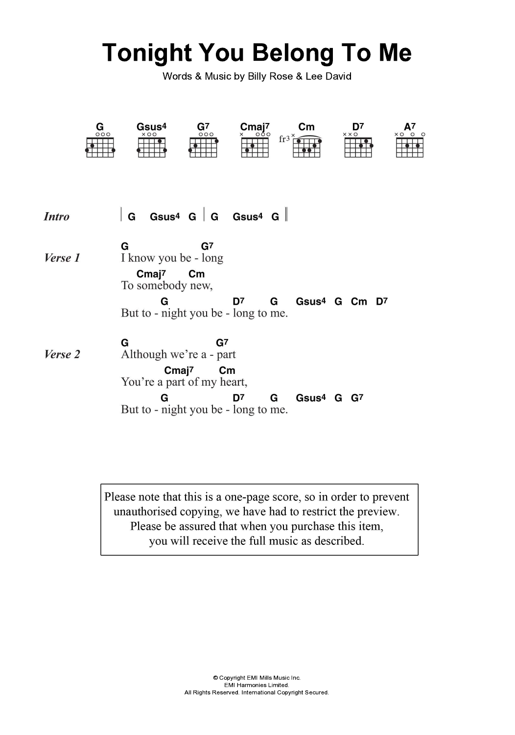 Eddie Vedder Tonight You Belong To Me sheet music notes and chords arranged for Guitar Chords/Lyrics