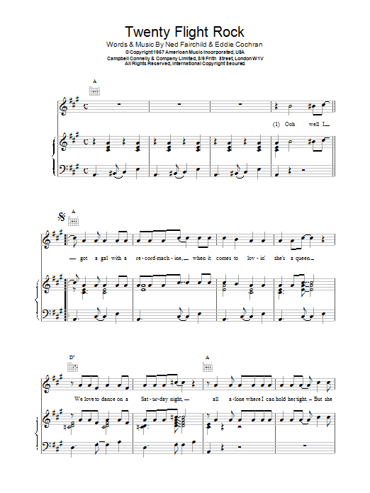 Eddie Cochran Twenty Flight Rock sheet music notes and chords. Download Printable PDF.