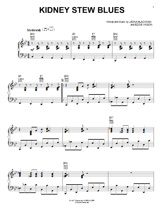 Eddie Vinson Kidney Stew Blues sheet music notes and chords. Download Printable PDF.