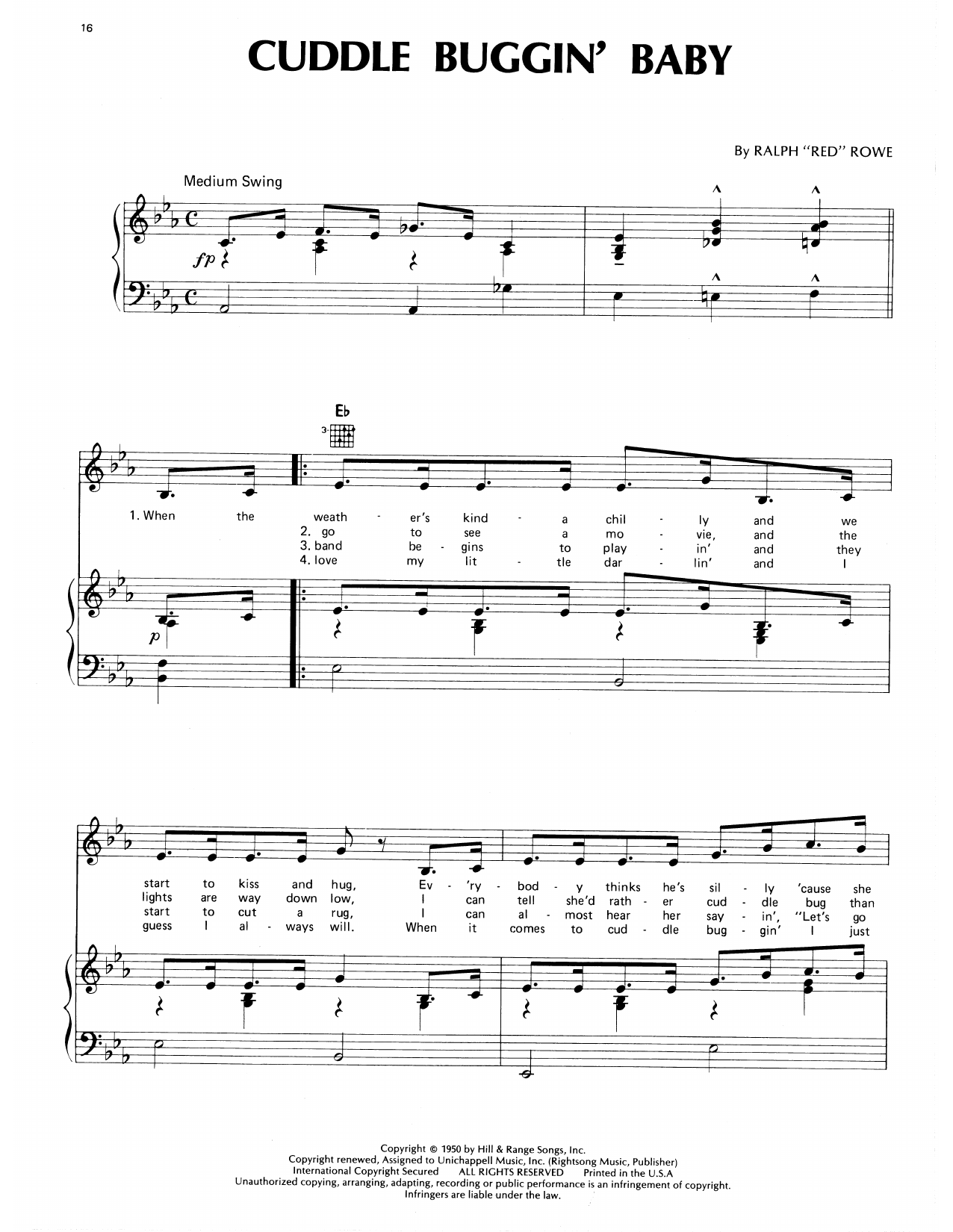 Eddy Arnold Cuddle Buggin' Baby sheet music notes and chords arranged for Piano, Vocal & Guitar Chords (Right-Hand Melody)