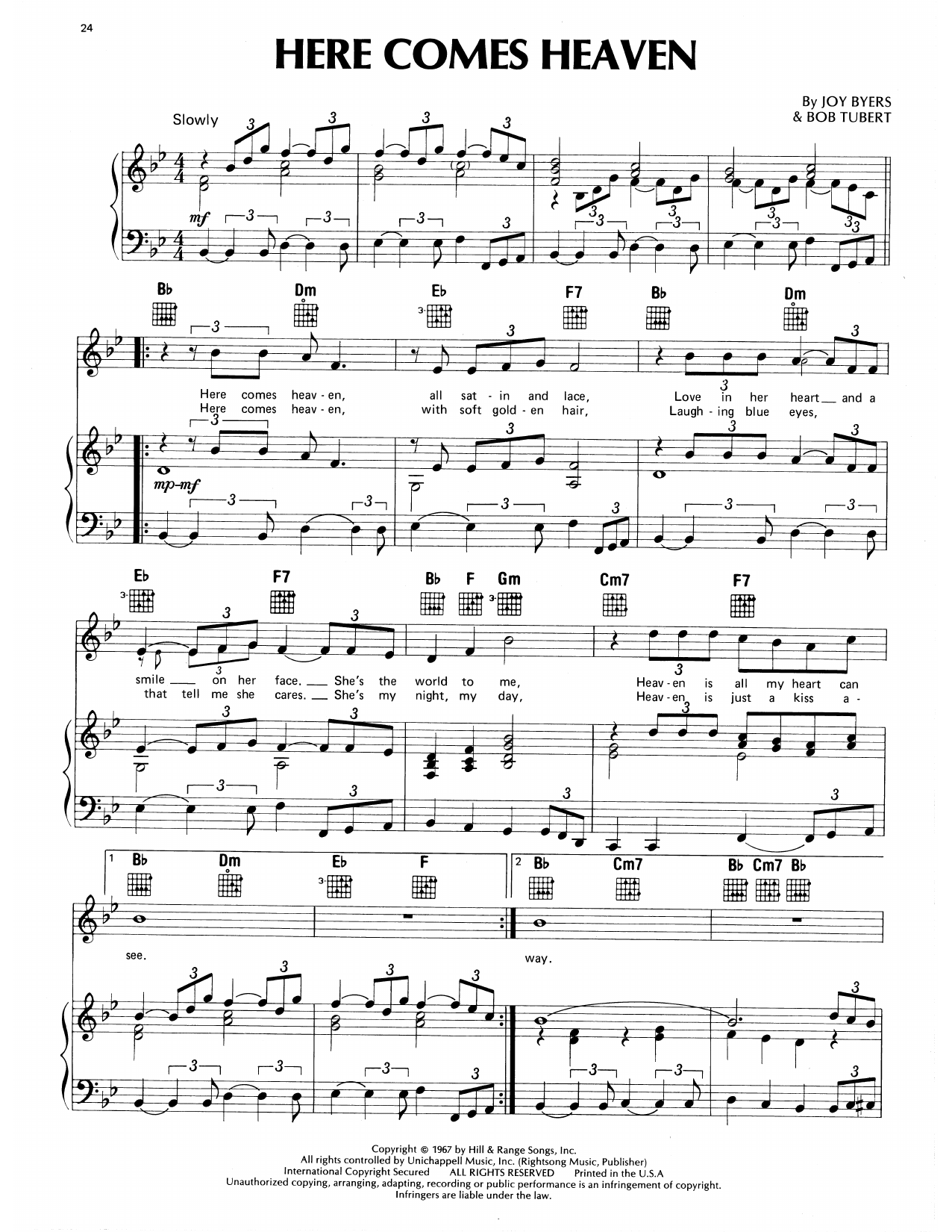 Eddy Arnold Here Comes Heaven sheet music notes and chords arranged for Piano, Vocal & Guitar Chords (Right-Hand Melody)