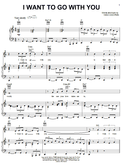 Eddy Arnold I Want To Go With You sheet music notes and chords arranged for Piano, Vocal & Guitar Chords (Right-Hand Melody)