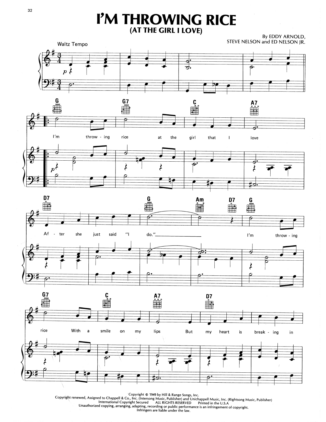 Eddy Arnold I'm Throwing Rice sheet music notes and chords arranged for Piano, Vocal & Guitar Chords (Right-Hand Melody)