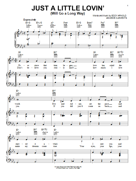 Eddy Arnold Just A Little Lovin' (Will Go A Long Way) sheet music notes and chords arranged for Piano, Vocal & Guitar Chords (Right-Hand Melody)