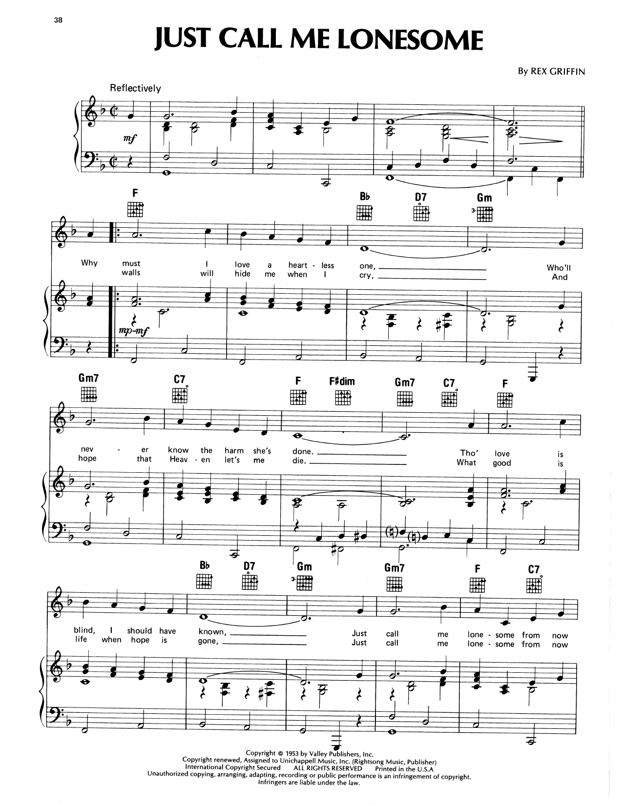 Eddy Arnold Just Call Me Lonesome sheet music notes and chords arranged for Piano, Vocal & Guitar Chords (Right-Hand Melody)