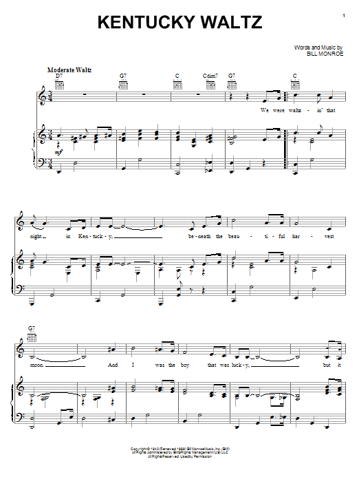 Eddy Arnold Kentucky Waltz sheet music notes and chords arranged for Dulcimer