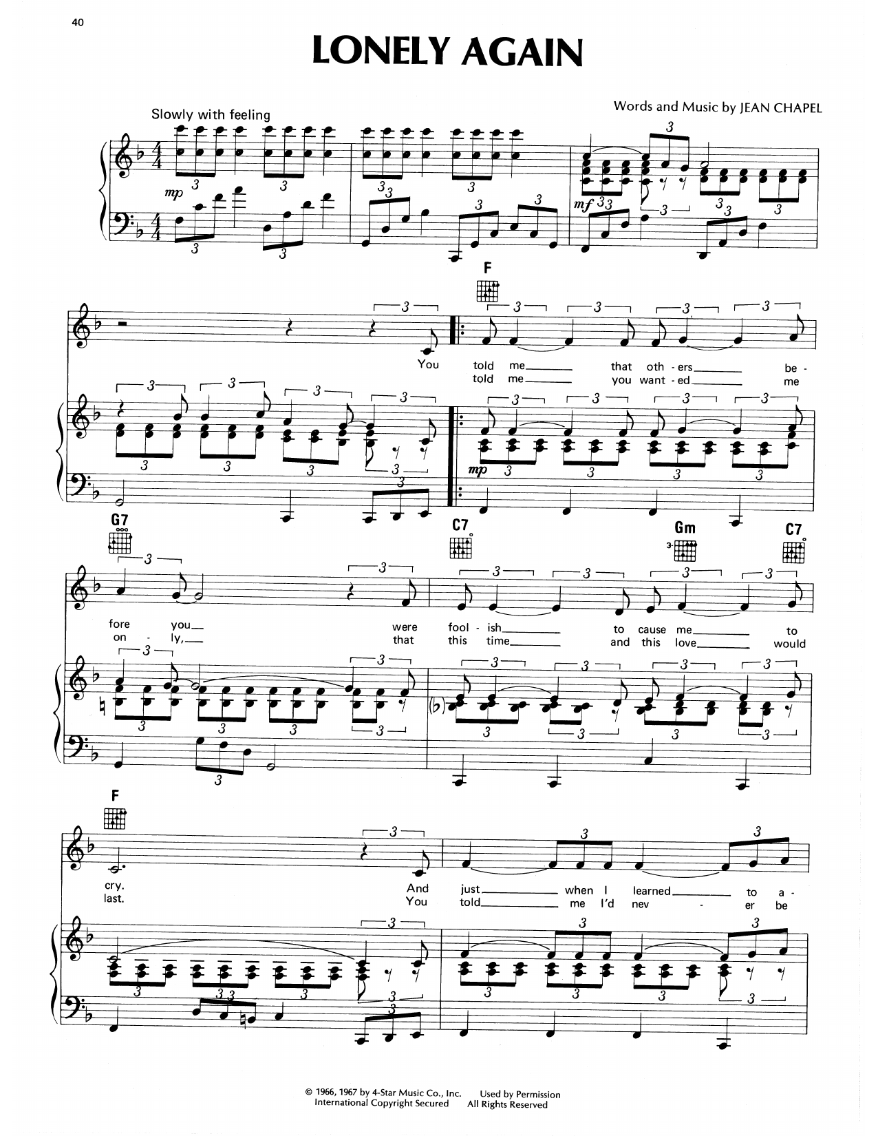 Eddy Arnold Lonely Again sheet music notes and chords arranged for Piano, Vocal & Guitar Chords (Right-Hand Melody)
