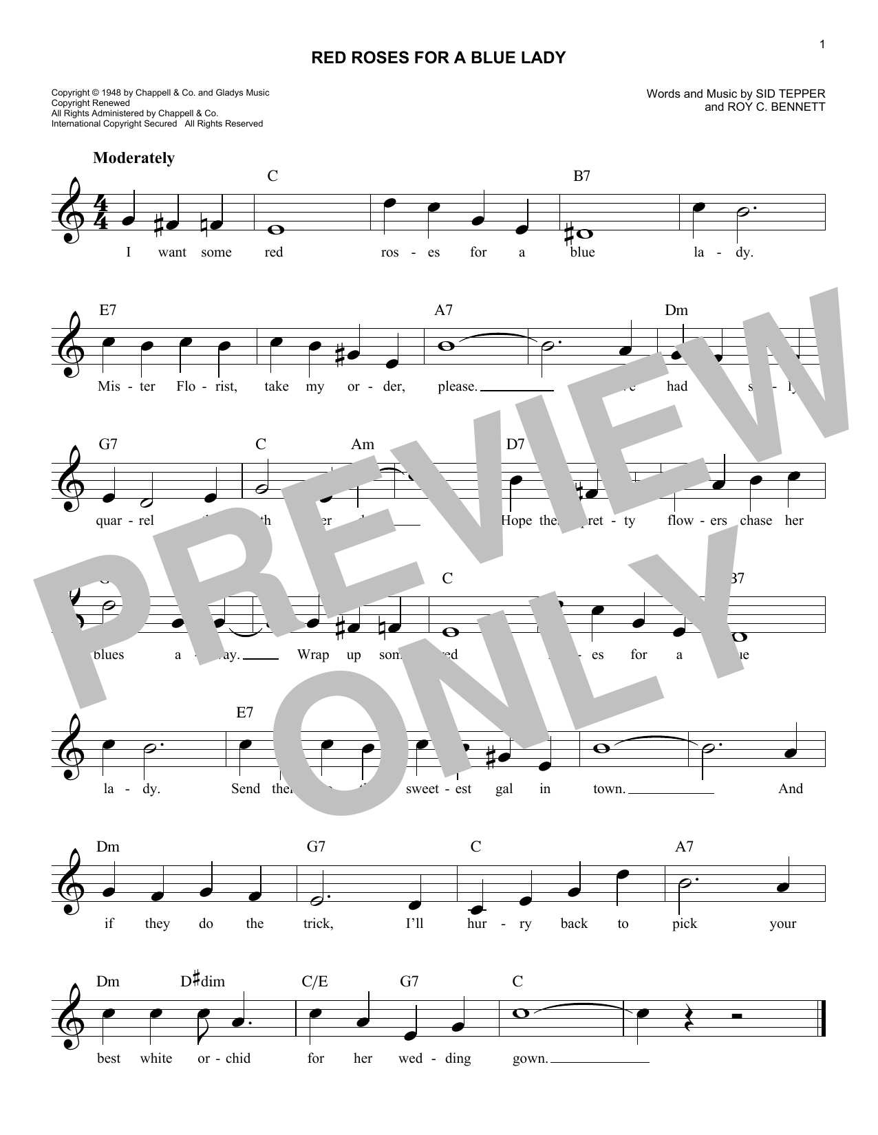 Eddy Arnold Red Roses For A Blue Lady sheet music notes and chords arranged for Lead Sheet / Fake Book