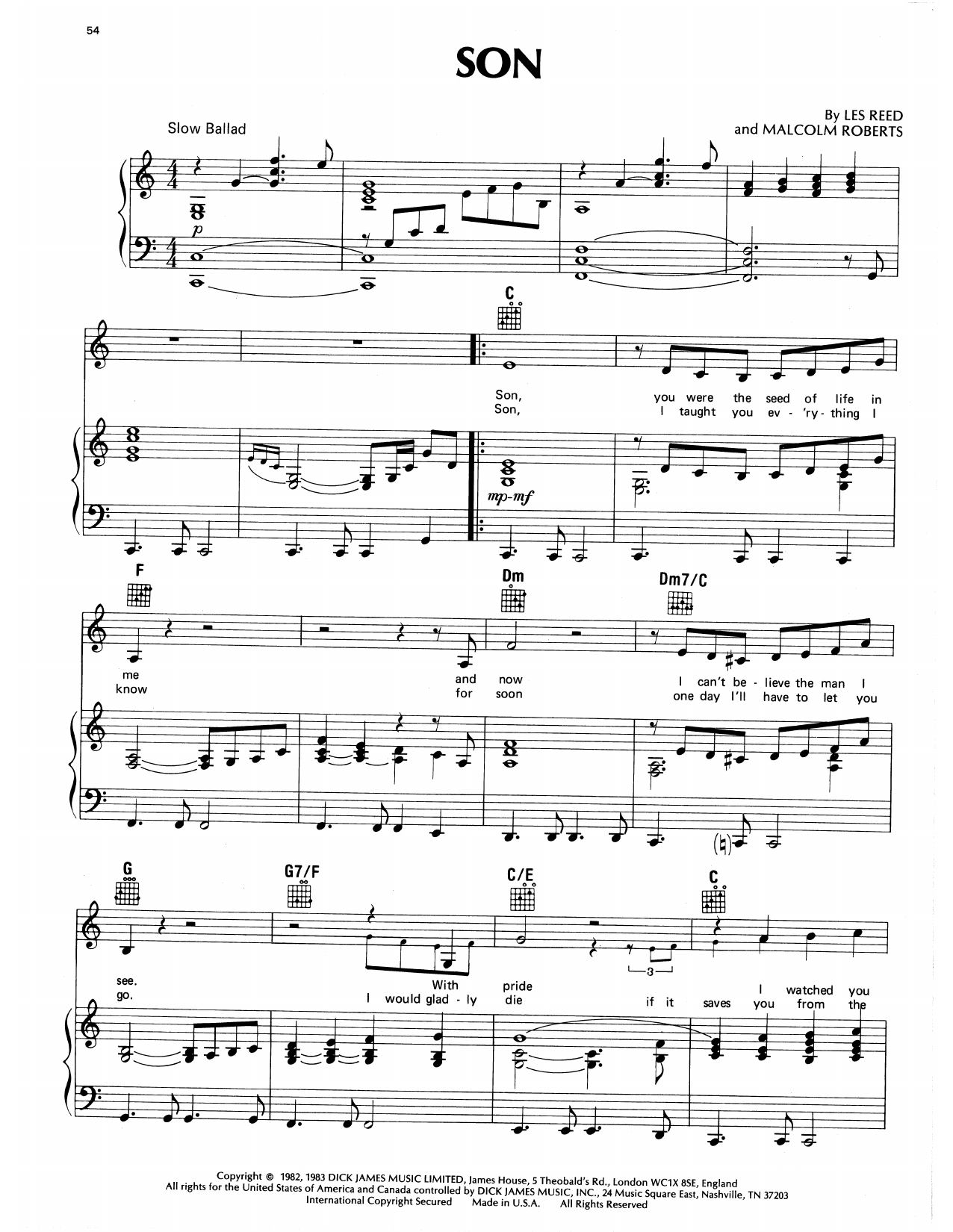 Eddy Arnold Son sheet music notes and chords arranged for Piano, Vocal & Guitar Chords (Right-Hand Melody)